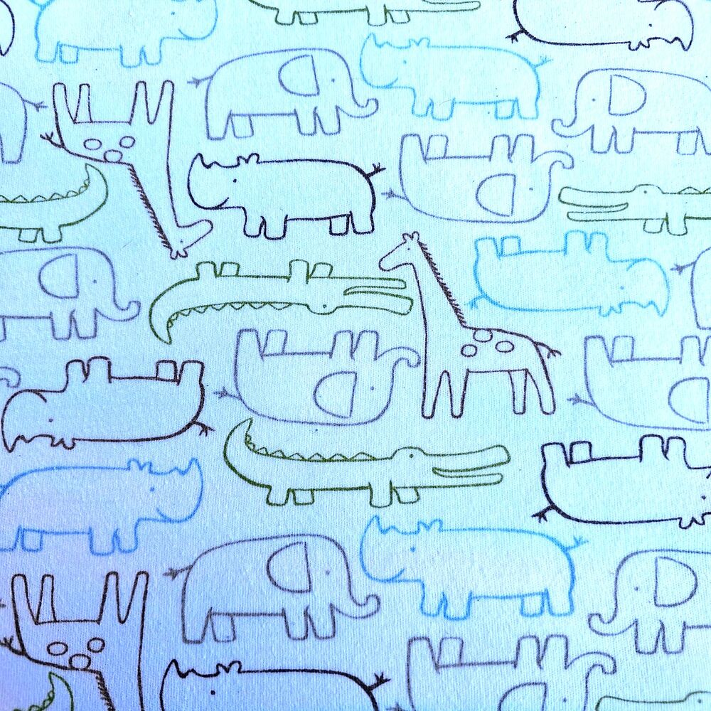Carter's Blue Trim Safari Striped Baby Blanket Giraffe Elephant Rhino Crocodile